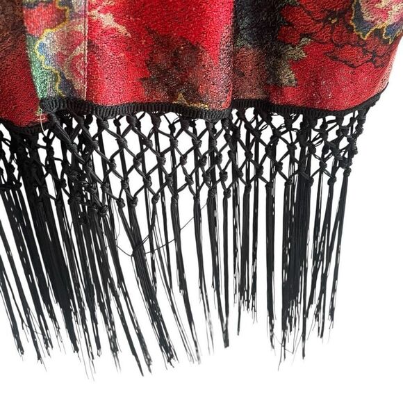 Blank NYC Red Floral Drifter Fringe Kimono Cardigan Women’s Size Large Bohemian - Picture 4 of 6